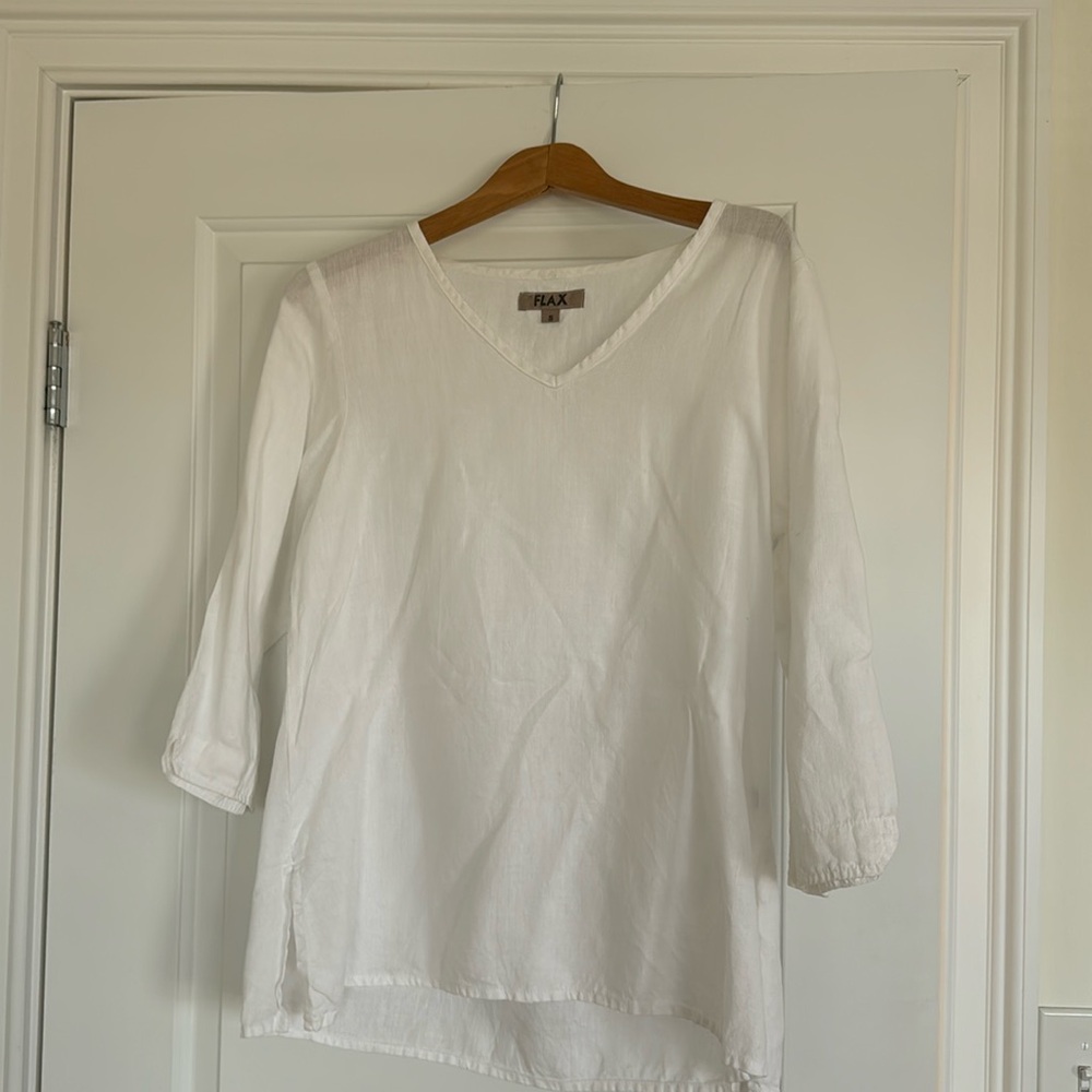 FLAX 100% linen white top. Long sleeves. Size S